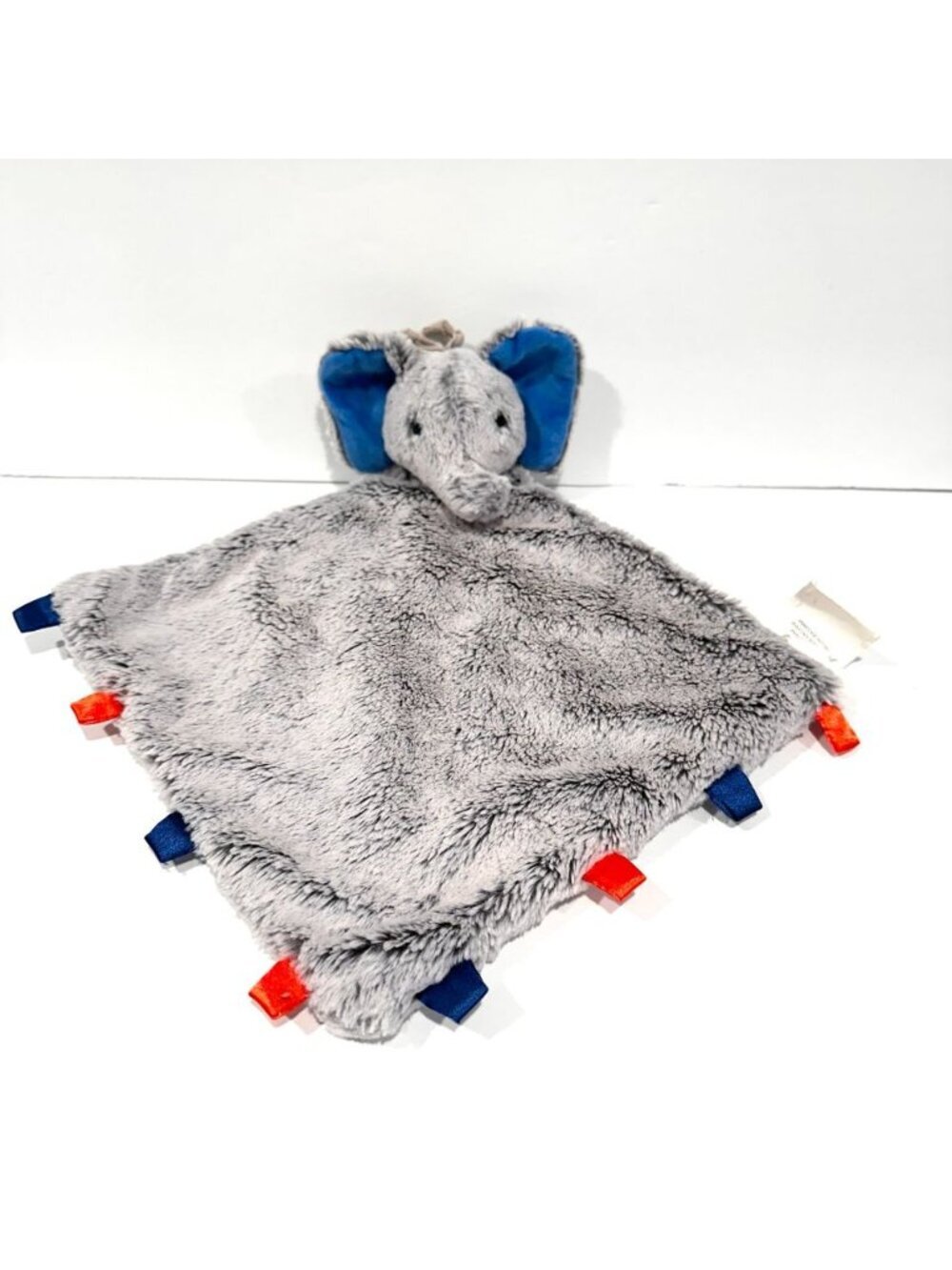 Pottery Barn Kids Grey Elephant Blue & Orange Tags Lovey Security Blanket